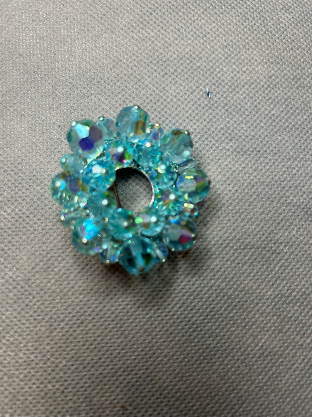 Vintage Aqua Blue and Aurora Borealis crystal wreath